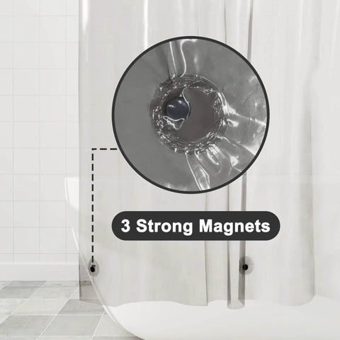Extra Long Clear Black Shower Curtain Liner With 3 Magnets 72 By 84 Inches XL Waterproof PEVA PVC Free Lightweight shown in use