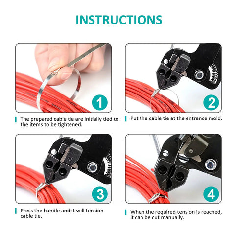 Instructions using Heavy Duty Stainless Steel Zip Ties Cutter And Cable Tie Gun Portable Tension Tool For Cutting Stainless Steel Ties.