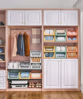 Four Pack Folding Closet Organizer Bins With Stackable Design For Wardrobe, Closet, Kitchen, Bathroom And Office White 4L