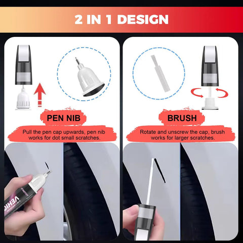 Diagram of Buick Summit White Touch Up Paint Pen GAZ WA8624 2 In 1 Auto Scratch Repair with brush and pen tip showing application.