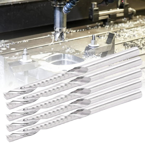 Five straight-shank end mills with single flute, tungsten steel, 3.175x3.175x25x50mm, set for woodworking.