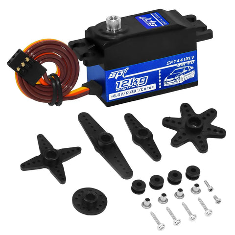 Beefy 12kg Low Profile RC Servo With High Torque Full Metal Gear Digital Steering For 1 10 Scale RC Cars with accessories displayed