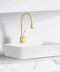 USZWBY Vessel Sinks Light Luxury Above Counter Basin Side Drain Ceramic Wash Phnom Penh Small Apartment Bathroom Bowl Sink with gold faucet