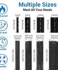 131 Ft Expandable Braided Cable Sleeve Wire Loom All In One Kit showing multiple sizes of braided sleeves and heat shrink tubes