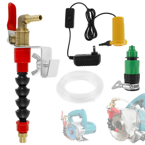 Plug And Go Dust Control Water Sprayer For Angle Grinders With 16-Foot Reinforced Hose and accessories for efficient dust suppression.
