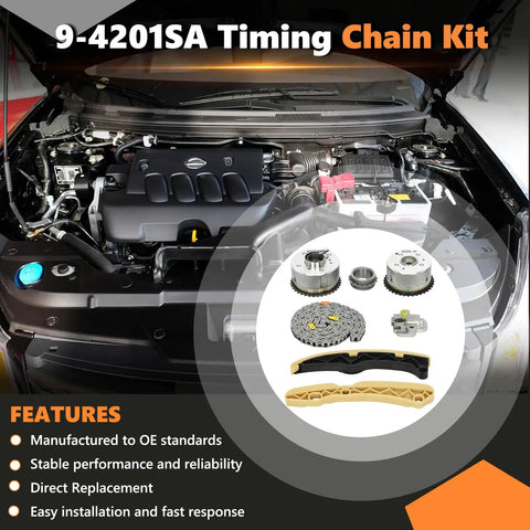 Timing Chain Set With VVT Gear For 1.6L Kia And Hyundai Cars 2012 To 2020 Optima Rio Soul Forte engine and components display