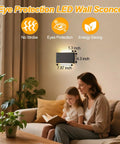 Modern Wood LED Linear Wall Sconce, Mini Up Down Wall Mount Light,Hardwired,UL Listed,Wood Wall Lighting Fixture for Bedroom, Living Room,Stairway, Hallway, (Black) 2 Pack illustrating a family reading with wall sconce.