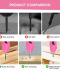 Pink Cordless Mini Screwdriver Kit With 3.7V Rechargeable Power, product comparison showing different uses in woodwork.