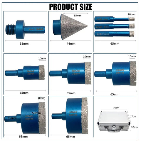 Tile Hole Saw Kit With Triangle Shank Diamond Drill Bits Set For Porcelain Tile Ceramic Marble Brick Granite Stone Includes 6mm 8mm 10mm sizes display