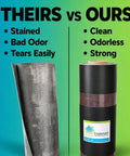 Comparison of Heavy Duty Mass Loaded Vinyl Sound Barrier showing clean vs stained materials for effective noise insulation.