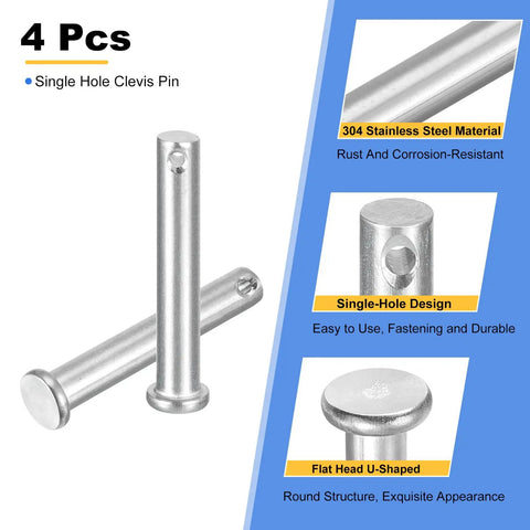 304 Stainless Steel Clevis Pins Single Hole Flat Head Hitch Pin 4 Pack Heavy Duty All Purpose Reliable For Trailer Latches Mechanics Repair Furniture Installation And Industrial Equipment, 4 pcs
