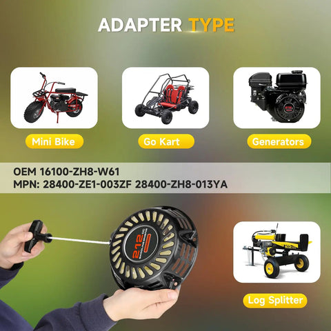 Pull Start Recoil Starter Assembly Replacement For Predator 212cc And 196cc Engines Compatible with Mini Bikes Go Karts Generators