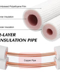 Cross-section of 10 ft mini split line set with insulated copper pipes for HVAC systems, showing polyethylene film and inner layers.
