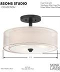 Parsons Studio Semi Flush Ceiling Light Fixture, Brushed Nickel, 3 Light, 15 Inch Diameter, 10 Inch Height, Dimmable