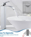 Vessel Sink Faucet Tall Waterfall Bathroom Faucet With Single Handle One Hole Mount Rectangular Spout Chrome Finish in use