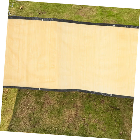 Privacy Screen Fence Net for Chain Link Fences laid on grass, showing beige heavy-duty garden privacy netting with grommets.