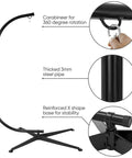 Heavy Duty Steel Hanging Chair Stand For Hammock Swing Chair Indoor Outdoor C Frame Stand With X-Shape Base Stand Only Supports Up To 330 Lbs Durable All Steel Construction Easy Assembly No Fuss Assembly with close-up on components