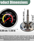 Two Pack 1000F Grill Thermometers With Large Dial Easy Read Temperature Gauges for Charcoal BBQ, dimensions shown