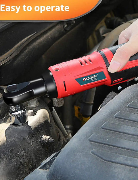 Person using 12V Electric Ratchet Wrench Set 3 By 8 Inch Drive on car engine for bolt fastening, 2000mAh Lithium Ion Battery