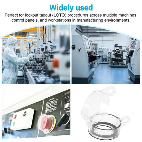 No Nonsense Emergency Stop Button Lockout Covers 4 Pack Round Transparent Push Button Protectors on industrial panel