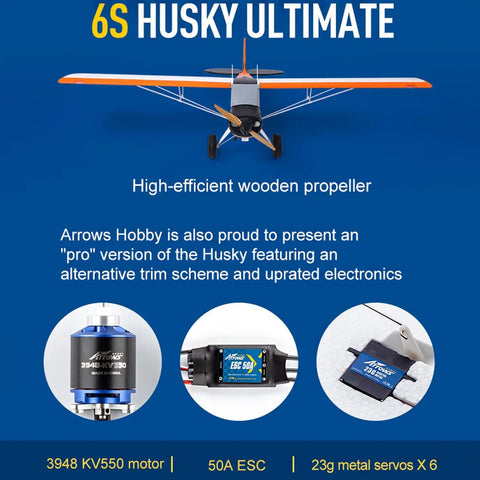 Front view of Arrows RC Plane For Adults Ultimate Husky 1800mm With Vector Flight Stabilization System PNP Ready To Fly
