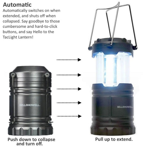 Taclight LED Lantern 8-Inch With Magnetic Base Portable Super Bright Collapsible Camping Light for Emergencies, showing collapsed and extended states.