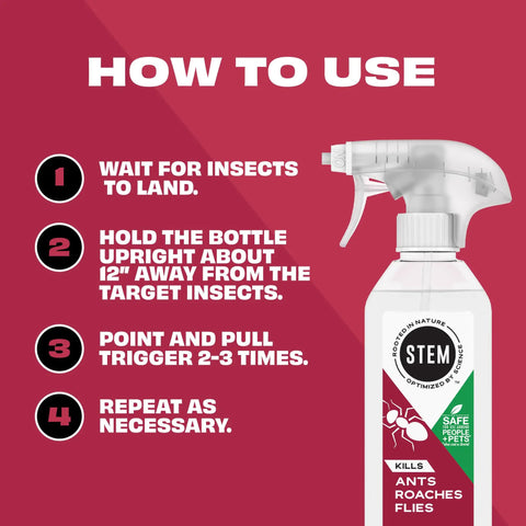 Nuke Your Dang Yard Bugs With This Plant Based Bug Spray That Squashes Ants Roaches And Flies Fast Dog Friendly Home Defense Formula Botanical Blend Entomologist Tested 12 Oz Bottle instructions for use on a red background.