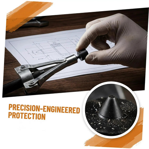 Outanaya 6pcs Heavy Duty Conical Shaft Protector Caps For Grip-O-Matic Pullers Machine Spindle Axle Guard on a work table.