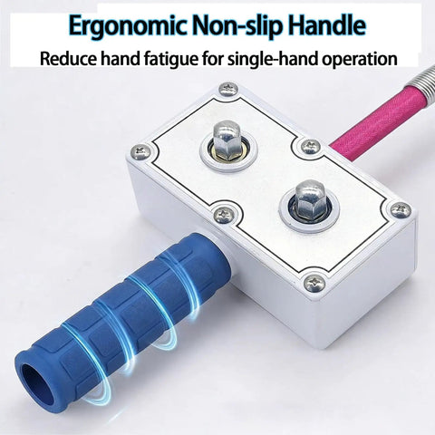 Close-up of ergonomic non-slip handle on Professional Automatic Wire Puller And Cable Threader For Conduit. Universal Drill Adapter.