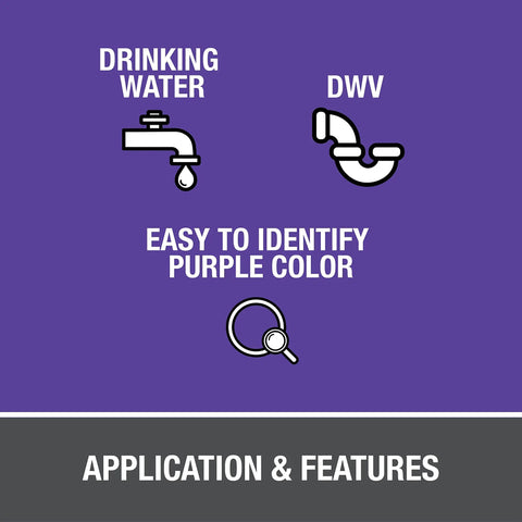 Purple Pipe And Fitting Primer For PVC And CPVC 8 Oz Bottle Pro Grade Fast Drying Formula For Clean Bonding On Water Supply Sewer Drain Lines Ideal For Residential And Commercial Plumbing Projects. purple label for drinking water and DWV