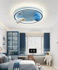 20 Inch Astronaut Ceiling Light for Kids Room and Bedroom Dimmable LED Flush Mount with Remote Control Resin Planet and Astronaut Figurine