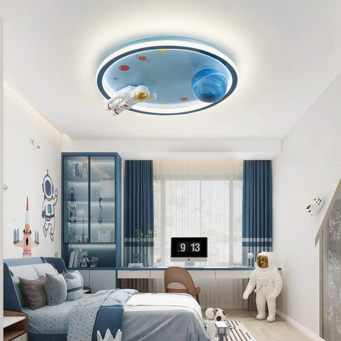 20 Inch Astronaut Ceiling Light for Kids Room and Bedroom Dimmable LED Flush Mount with Remote Control Resin Planet and Astronaut Figurine