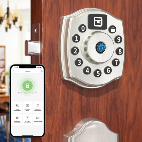 5-In-1 Keyless Entry Smart Door Lock With Keypad, Remote App Control, IC Card Access, Mechanical Key Backup, Auto Lock on Door