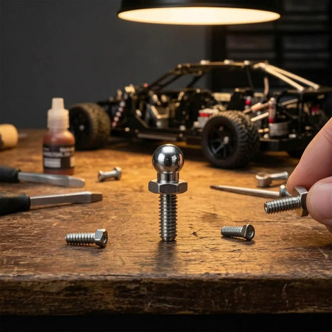 Miniature Vehicle Ball Head Screw Kit M1 Shoulder Bolts Set for RC Cars and Models Machined Metal Finish Dope for Maintenance DIY Builds Model Crafting and Hobby Projects, M1.4 ball-head screw on workbench