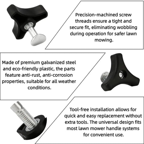 Top Grade Replacement Lawn Mower Handle Bolts And Knob Screws Kit Featuring Durable Triangle Nut With Solid Galvanized Iron Build Perfect Fit For Honda Mowers And Other Tractor Accessories To Fix Your Rig Fast. Black triangle nut and galvanized steel handle bolt kit for mower repair