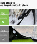 Secure clasp on the Massive 10x7ft Golf Practice Net With 5 Real Balls, Tri Turf Mat, And Portable Storage Bag for stability.