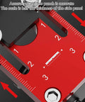 Close-up of Three In One Dowel Jig Kit Pocket Hole Jig With Adjustable Woodworking Drill Locator with accuracy scale.