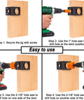Step-by-step guide using Door Lock Installation Kit With Adjustable Jig, One Inch And Two And One Eighth Inch Hole Saws on wood.