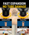 DIY Copper Pipe Swaging And Flaring Tool Set illustration of cylindrical and flared effects on copper tubing with product details