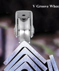 Front view of V Groove Wheel Set Stainless Steel Heavy Duty Wire Rope Pulley Block Sliding Gate Rollers with double bearings