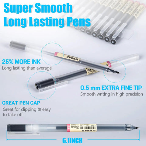 Open and capped No Smear 0.5mm Gel Pens For Office And School Extra Fine Point Smooth Writing No Bleed Japanese Style Ballpoint Pens 12 Pack
