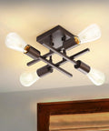 Industrial Four Light Semi Flush Mount Ceiling Light Fixture in Farmhouse Oil Rubbed Bronze Finish with Dope Modern E26 Sputnik Style Lamps for Kitchen Living Room Hallway Entryway and Home Decor