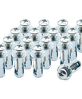 Badass M4 X 20 Jack Nuts And Petal Fan Clips Rock Solid Galvanized Drive On Self Tapping Screws 20 Pack in silver finish.