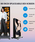 No Hassle Plug And Play 80 Inch Vertical Led Display, Floor Standing Digital Signage Screen, foldable design with universal wheel.