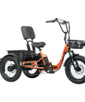 Creek Folding Electric Tricycle For Grown Folks With Basket And Backrest, 1000W E Trike, 20 MPH, 80 Mile Range, Orange, side view