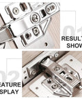 Stainless Steel Hinge Repair Plates Kit With Ten Thickened Metal Mending Brackets With Holes For Cabinets And Furniture Wardrobes And Home Use Easy Do It Yourself Installation showing mounted hinge on cabinet