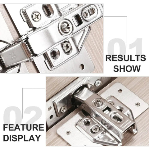 Stainless Steel Hinge Repair Plates Kit With Ten Thickened Metal Mending Brackets With Holes For Cabinets And Furniture Wardrobes And Home Use Easy Do It Yourself Installation showing mounted hinge on cabinet