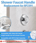Clear Knob Faucet Handle Replacement Kit For Delta RP2391, Single Offset Hole Shower Tub Faucet Knob installed on bathroom wall.