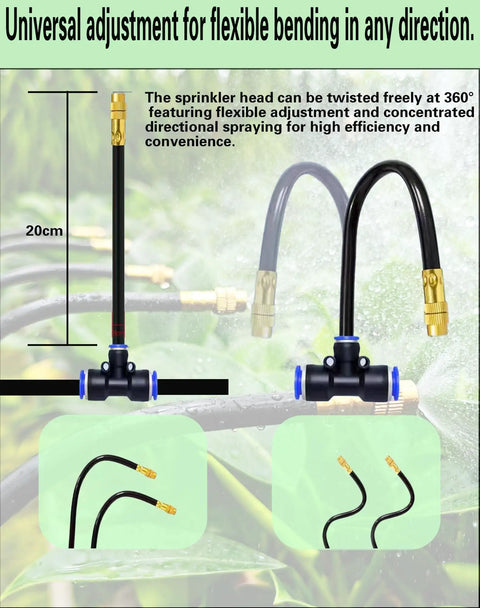 Plug And Play Drip Irrigation Kit For Garden And Potted Plants With 100 Foot Hose 360 Degree Adjustable Mist Nozzles detail
