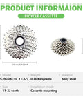 10 Speed Hyperglide Bike Cassette CS-HG500-10 11-32T displayed with dimensions and specifications, alloy steel material